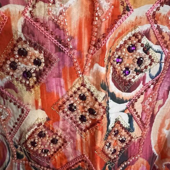 Chicos Tunic Top Womens 16 L (3) 40th Anniversary Beaded Paisley Boho 3/4 Sleeve - Picture 7 of 9